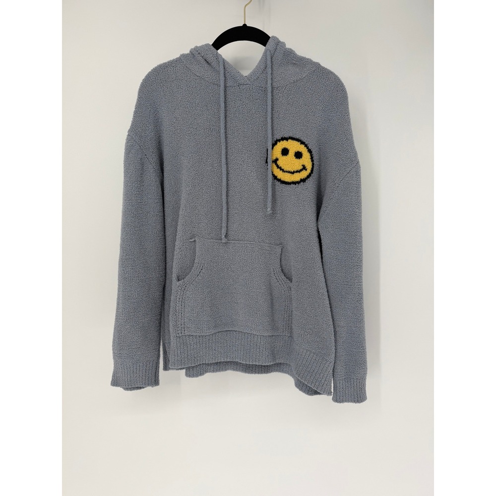 Blue B Collection Blue Popcorn Knit Smiley Face Hoodie Soft Chenille Pullover